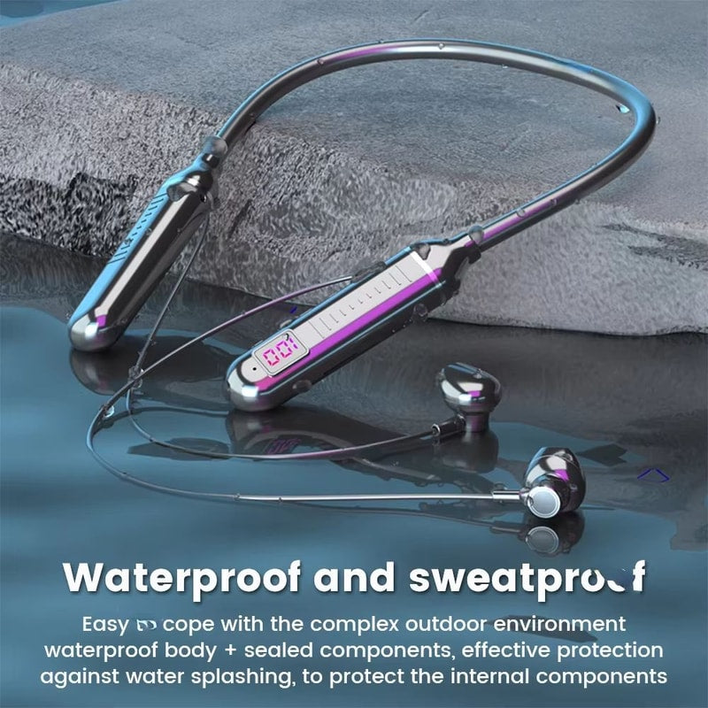Wireless Neckband Earphones 5.3 – Waterproof Magnetic Sports Headset with LED Display & Stereo Sound
