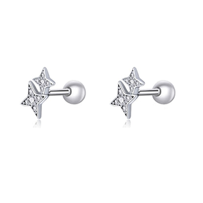 Bamoer 925 Sterling Silver Star & Butterfly Stud Earrings - Snowflake Ear Studs for Women: Fine Jewelry